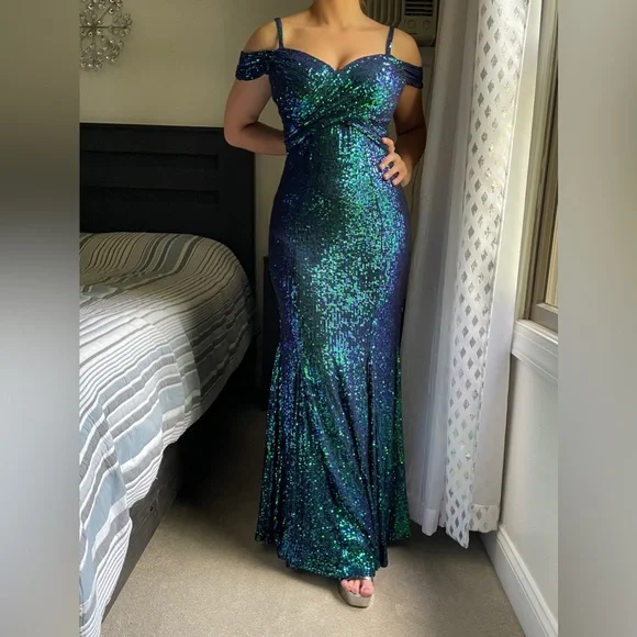 Night Way Collections Dresses | Night Way Collections Blue And Green Off The Shoulder Gown | Color: Blue/Green | Size: 6 | Vonesaqira's Closet